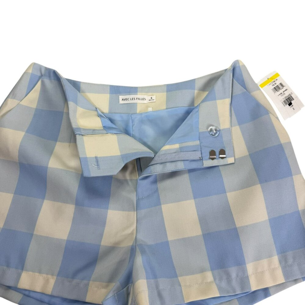Avec Les Filles Blue Gingham Plaid Tailored Shorts Size Varied NWT | Lined - Picture 3 of 10